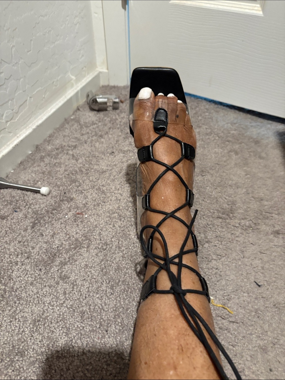 Black Lace-Up Strappy Sandal